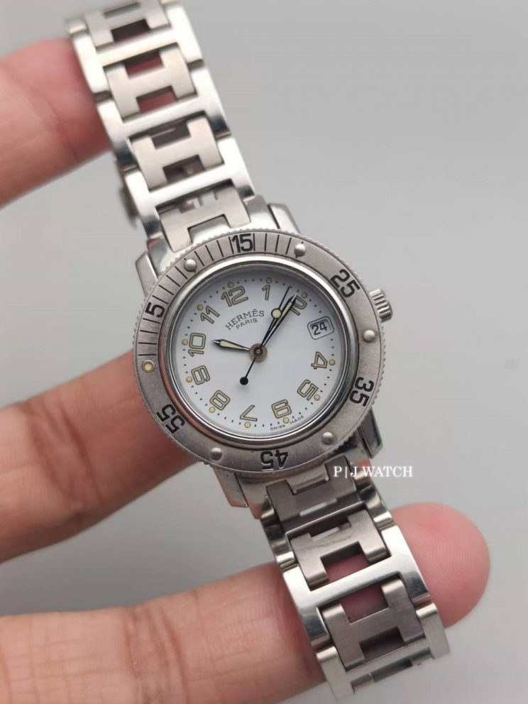 Hermès Clipper Ladies 27mm Steel White Dial Quartz Watch Ref.CL5.210