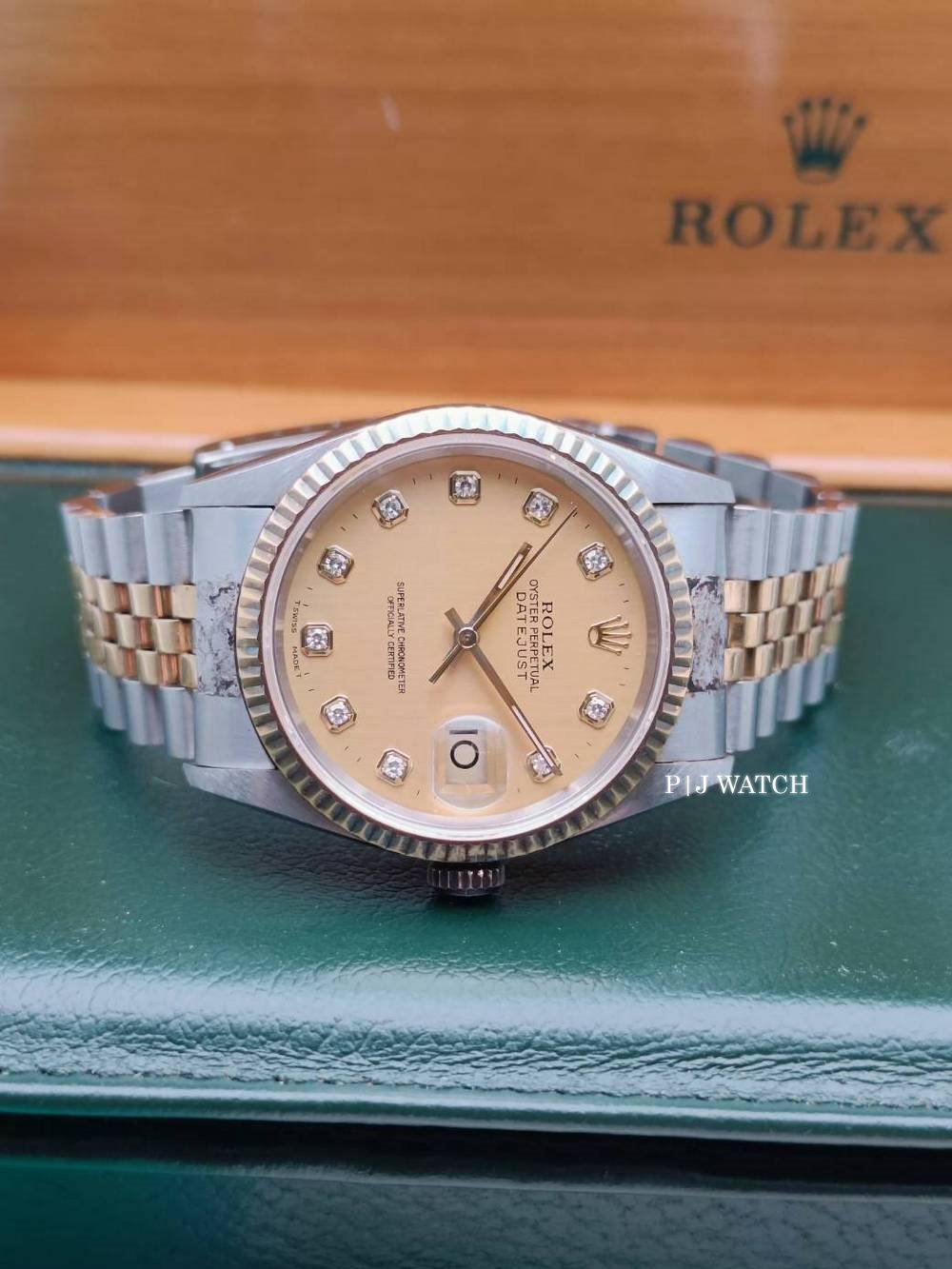 Rolex Datejust 36mm Diamond Dial Steel Yellow Gold Mens Watch Ref.16233