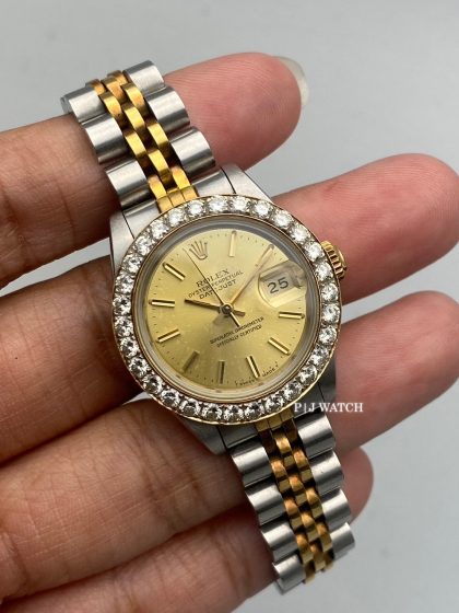 Rolex Lady-Datejust 26mm Two-Tone Champagne Dial Diamond Bezel Ref.69173
