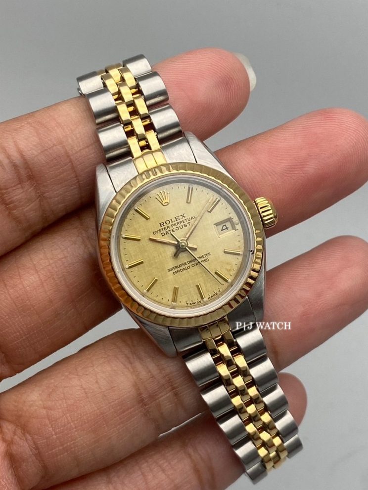 Rolex Lady-Datejust 26mm Two-Tone Champagne Linen Dial Ref.69173