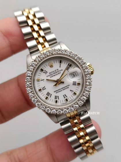 Rolex Lady-Datejust 28mm Steel & Yellow Gold White Roman Dial Jubilee Ref.69173