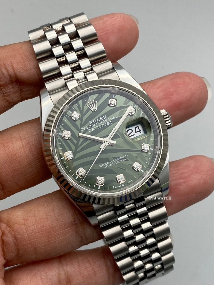 Rolex Datejust 36mm Olive Green Palm Motif Dial Ref.126234