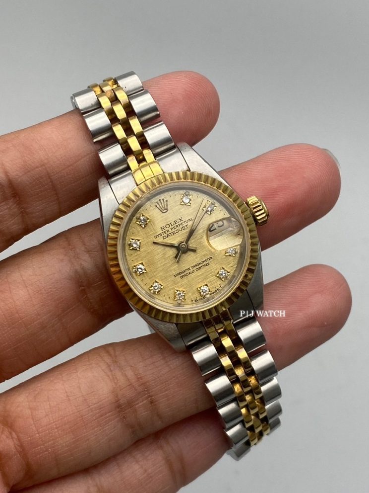 Rolex Lady-Datejust 26mm TwoTone Champagne linen Diamond Dial Ref.69173