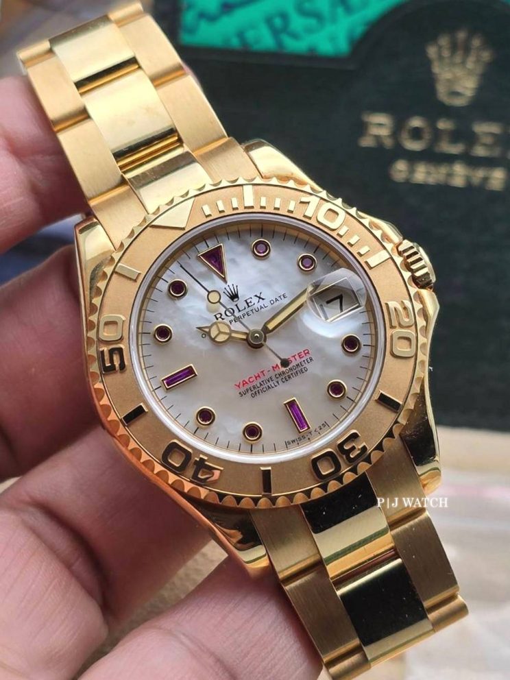 Rolex Yacht-Master 35mm 18k Yellow Gold MOP Diamond Dial Unisex Watch Ref.68628