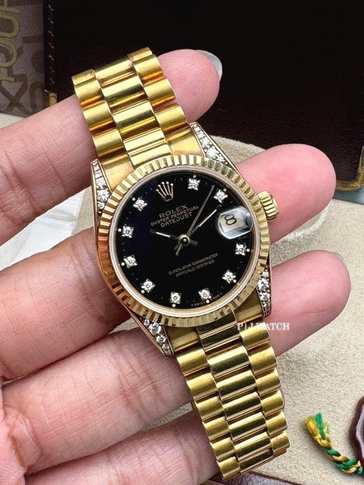 Rolex Datejust 31mm Yellow Gold 18k President Midsize Black Diamond Dial Ref.68238