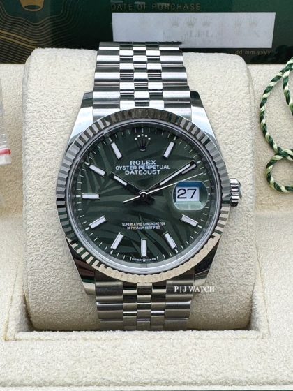 Rolex Datejust 36mm Olive Green Palm Motif Dial Unisex Watch Ref.126234