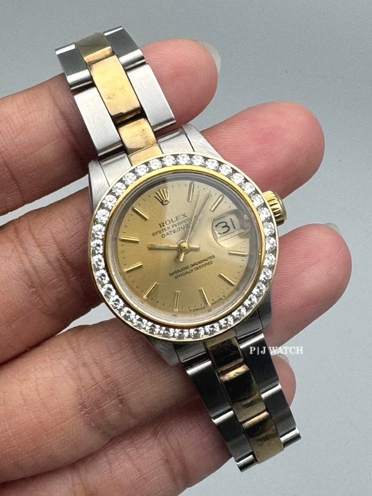 Rolex Lady-Datejust 26mm Yellow Gold 18k & Steel Champagne Dial Diamond Bezel Ref.69173
