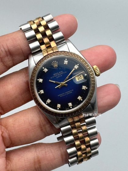 Rolex Oyster Perpetual Date 34mm 2Tone Blue Diamond Dial Ref.15053