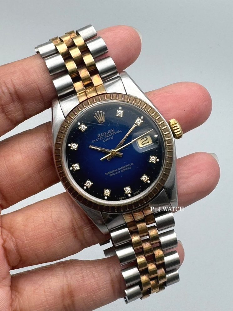 Rolex Oyster Perpetual Date 34mm 2Tone Blue Diamond Dial Ref.15053