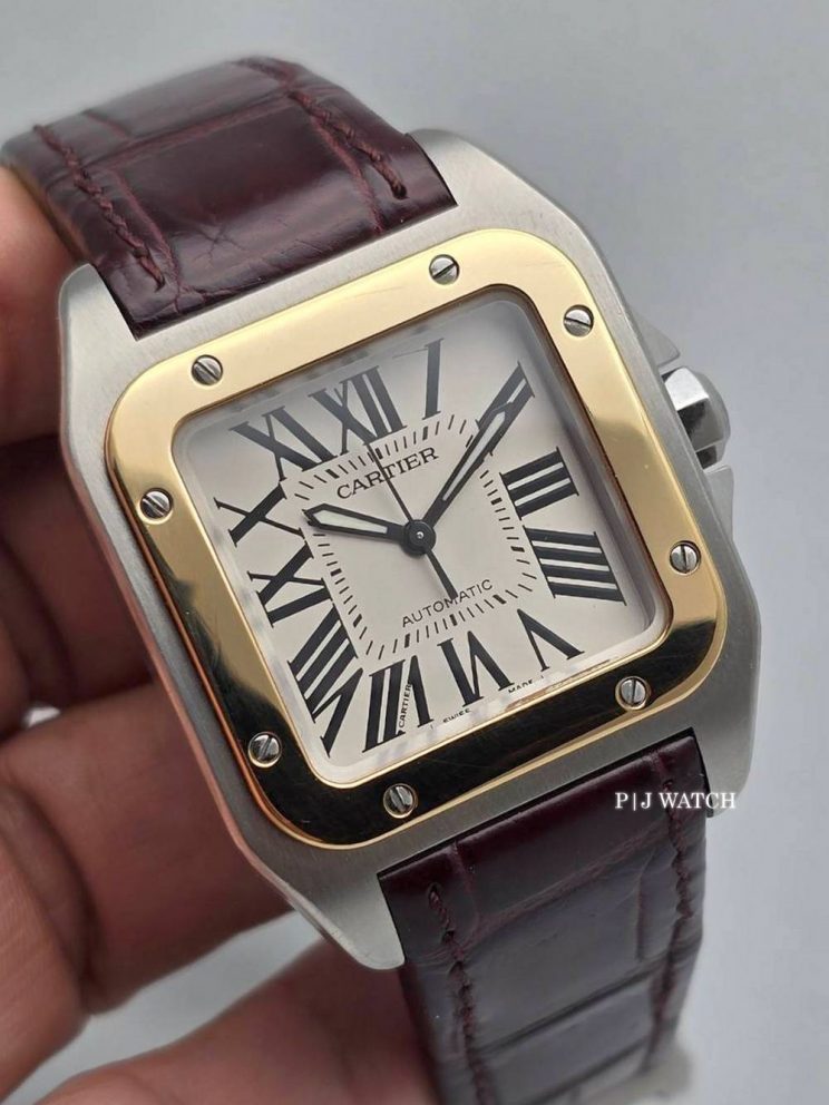Cartier Santos 100 Steel & Yellow Gold 18k White Roman Dial Ref.W20072X7