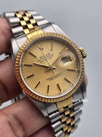 Rolex Datejust 36mm Steel&Gold Champagne Tapestry Dial Ref.16013