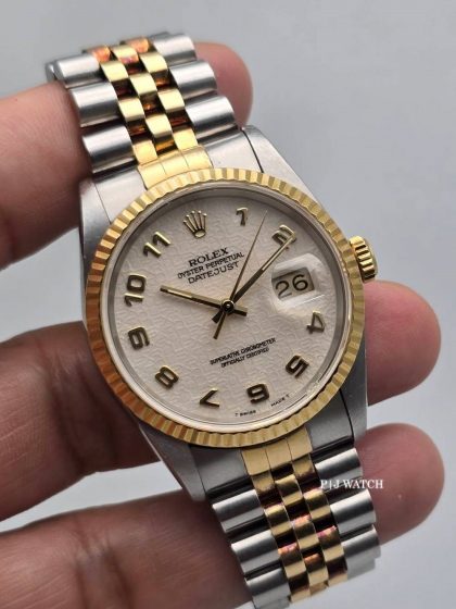 Rolex Datejust 36mm Two-Tone White Arabic Numerals Dial Ref.16233