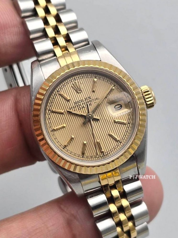 Rolex Lady-Datejust 26mm Jubilee Yellow Gold&Steel Champagne Tapestry Dial Ref.69173