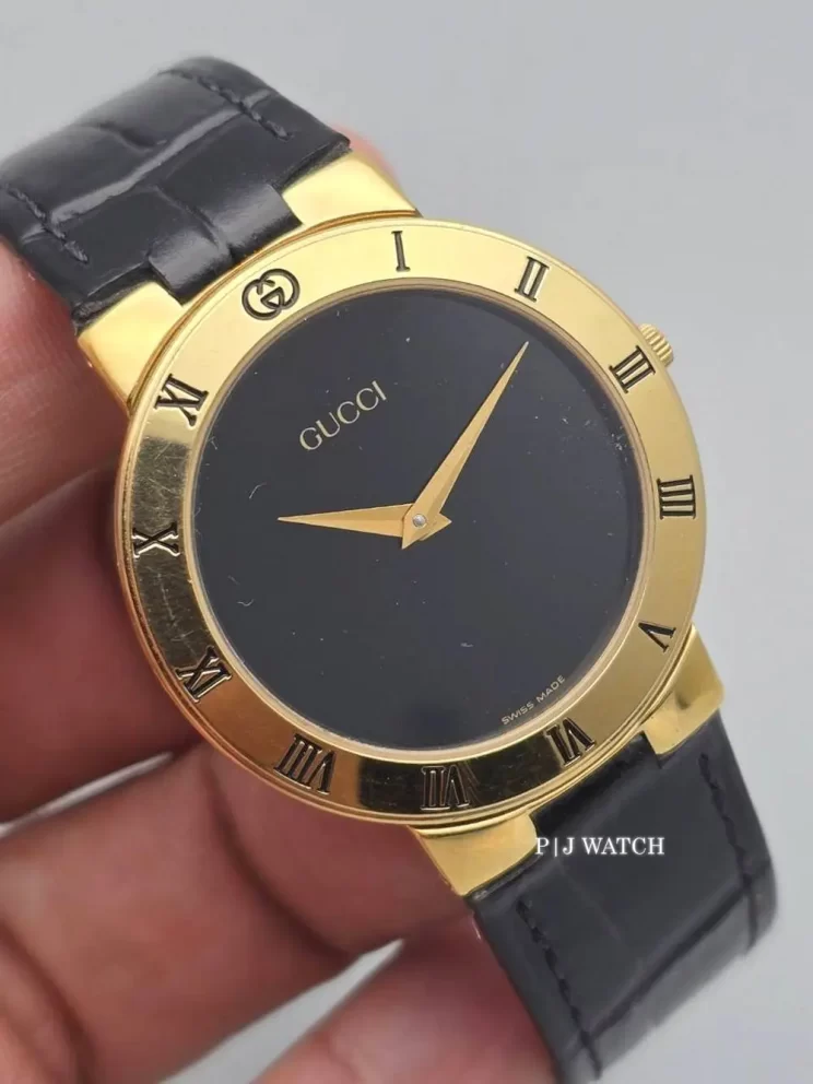 Gucci 3000.2.m Gold Plated Black Dial Women's Watch Ref.3002M