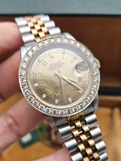 Rolex Datejust 31mm Steel & Gold Roman Diamond Dial Diamond Bezel Ref.68273