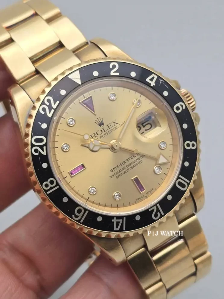 Rolex GMT-Master Yellow Gold 18k Diamond Ruby Dial Ref.16718
