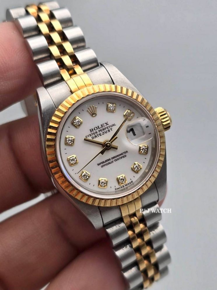 Rolex Lady-Datejust 26mm Jubilee Two-tone Bracelet Diamonds Index White Dial Ref.69173