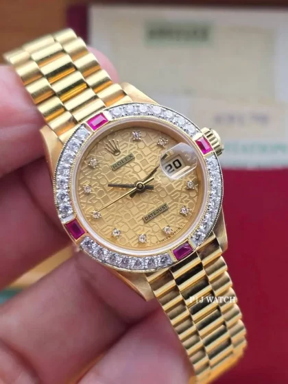 Rolex Lady-Datejust 26mm President Yellow Gold 18k Champagne Diamonds Dial Ref.69178