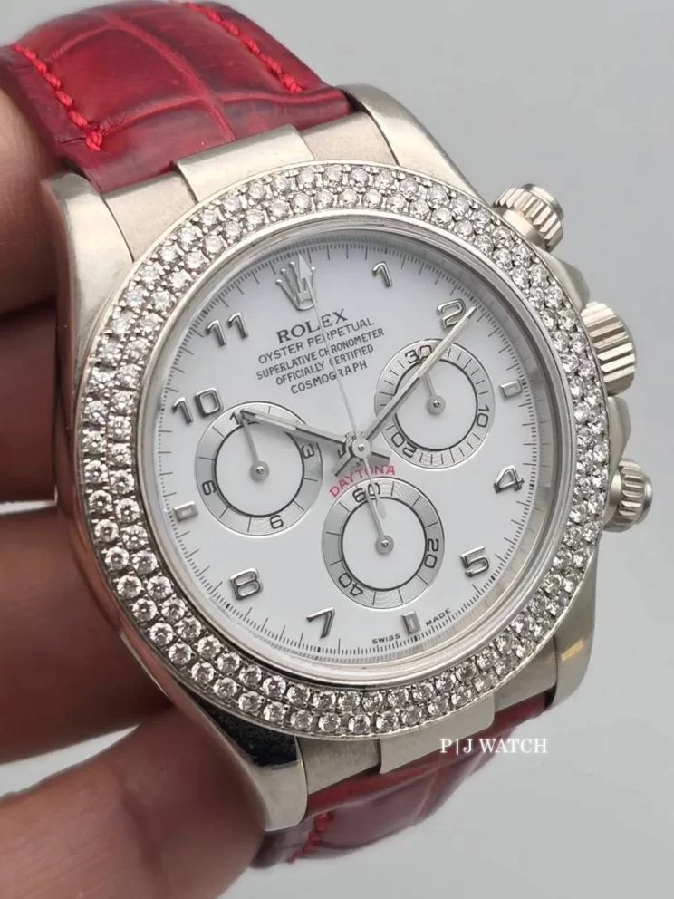 Rolex Cosmograph Daytona White Gold 18k White Dial Diamond Bezel Ref.116589