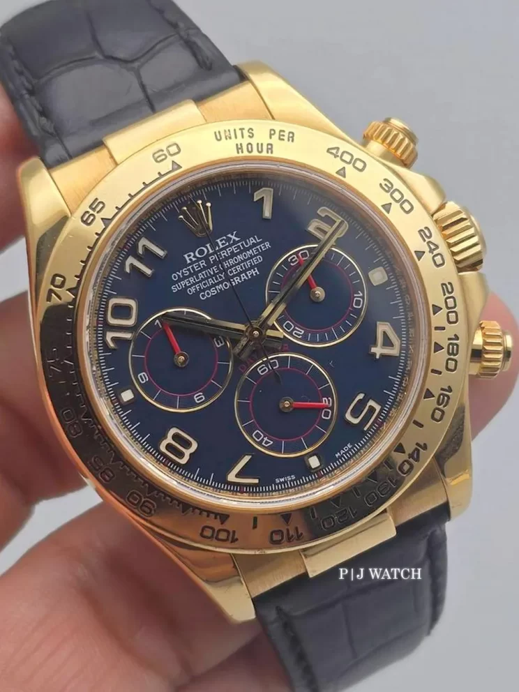 Rolex Cosmograph Daytona Yellow Gold 18k Blue Arabic Numeral Dial Men's Watch Ref.116518