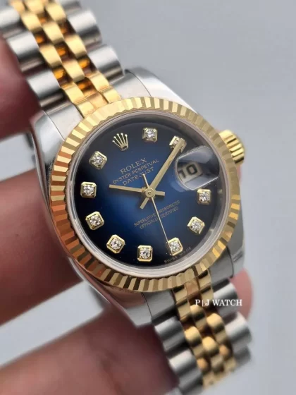 Rolex Lady-Datejust 26mm Jubilee Steel&Yellow Gold Blue Vignette Diamond Dial Ref.69173