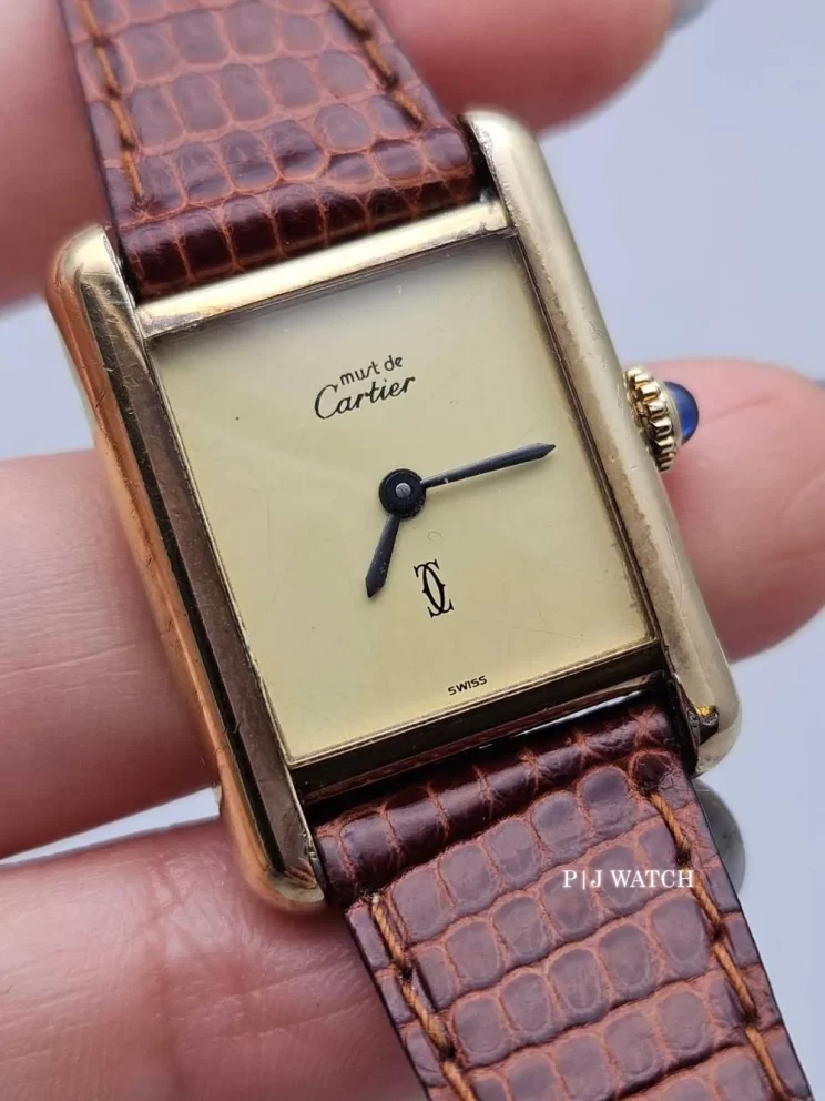 Cartier Tank 18k Gold Plated Lemon Dial 1979 Manual Winding