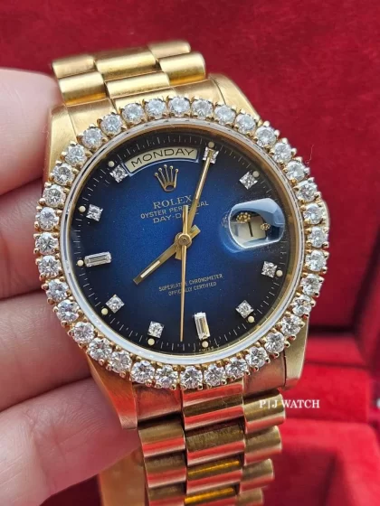Rolex Day-Date 36mm President Yellow Gold Blue Diamond Dial Ref.18038