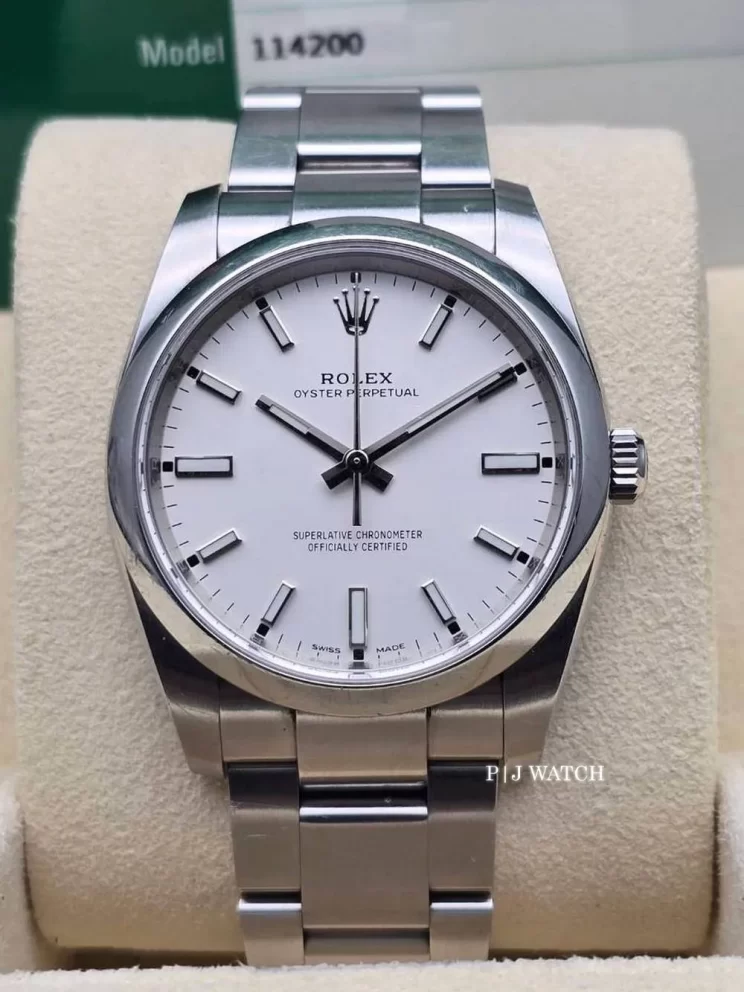 Rolex Oyster Perpetual 34mm White Dial Women's Watch Ref.114200