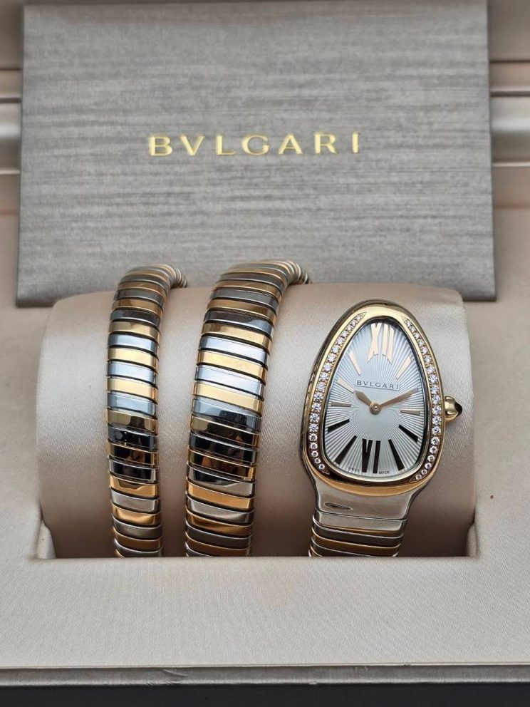 Bulgari Serpenti Tubogas Steel & Yellow Gold Silver Dial Diamond Bezel Ref.103648