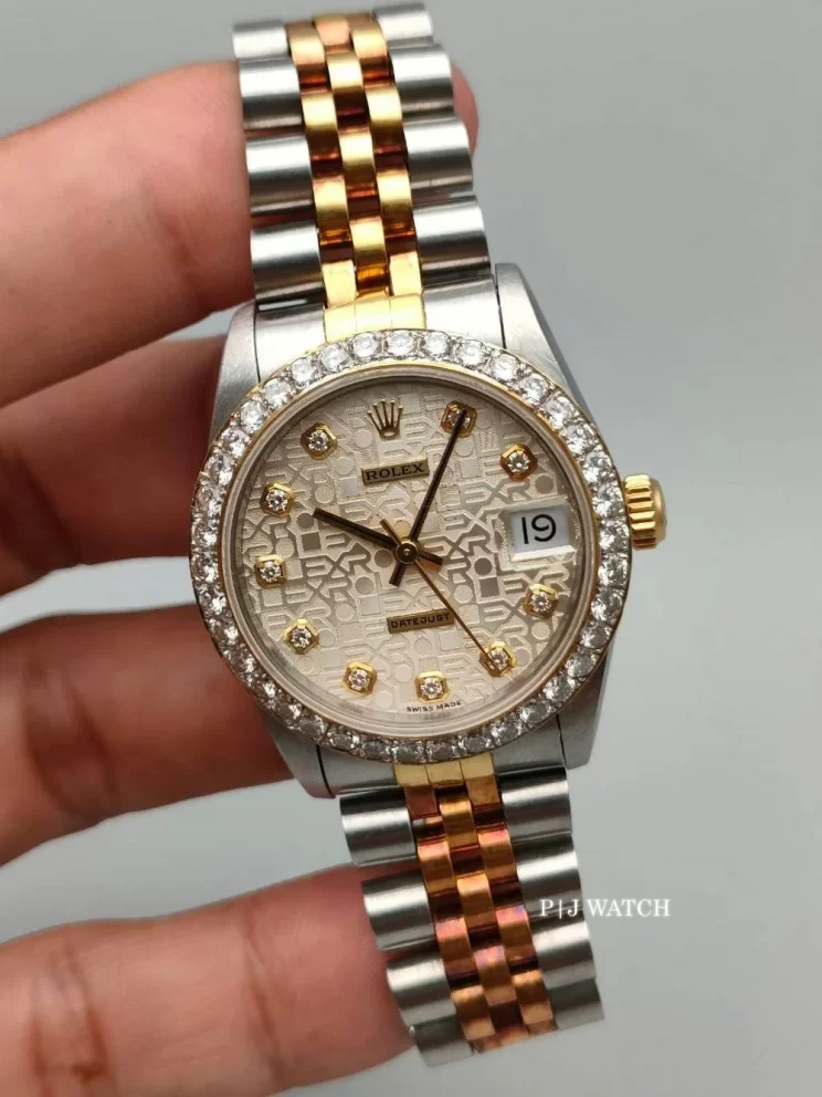 Rolex Datejust 31mm Gold & Steel Silver Diamond Dial Ref.68273