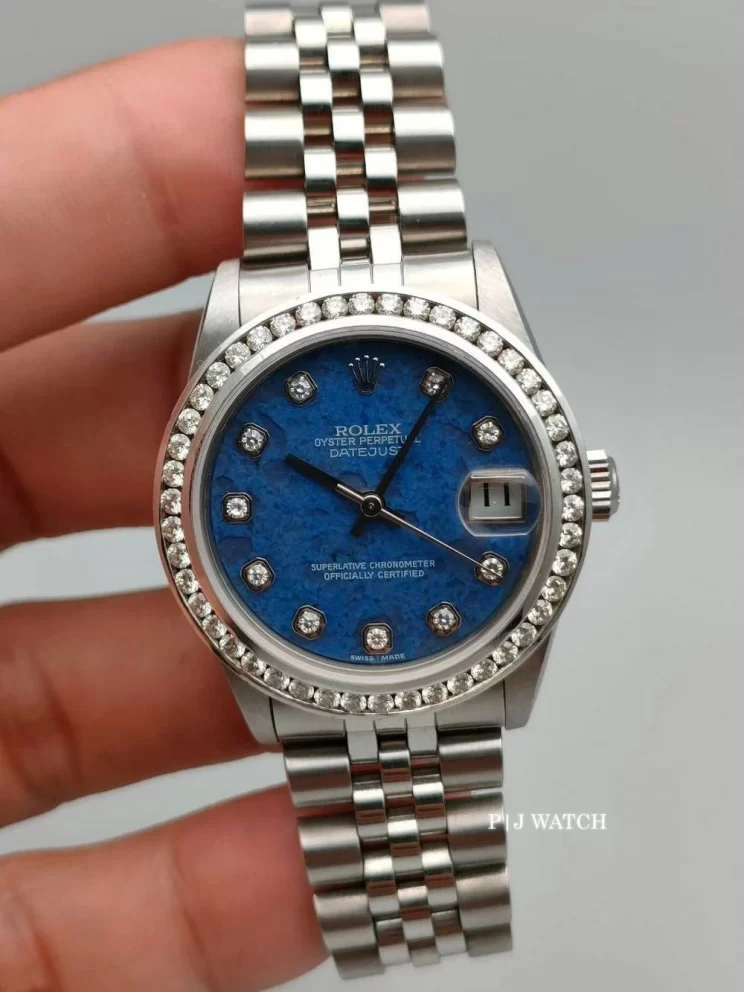 Rolex Datejust Midsize 31mm Steel Sodalite Stone Diamond Dial Ref.68274