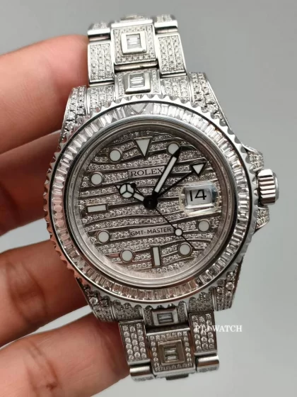 Rolex GMT Master II 40mm Stainless Steel Custom Set Diamonds Ref.116710
