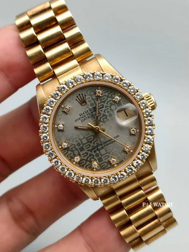 Rolex Lady-Datejust 26mm President Yellow Gold 18k Grey Diamond Dial Ref.69178