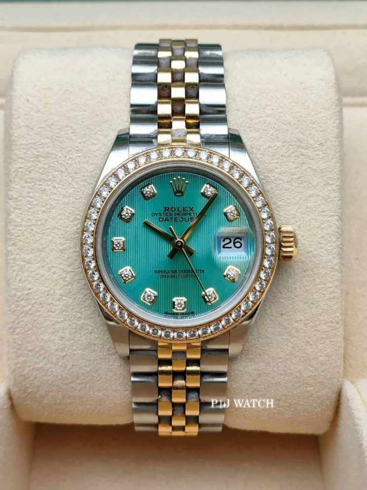 Rolex Lady-Datejust 28mm Steel & Gold Mint Green Diamond Dial Ref.279383RBR