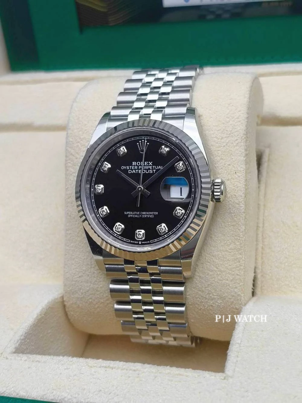 Rolex Datejust 36mm Black Diamond Dial Fluted Bezel Ref.126234