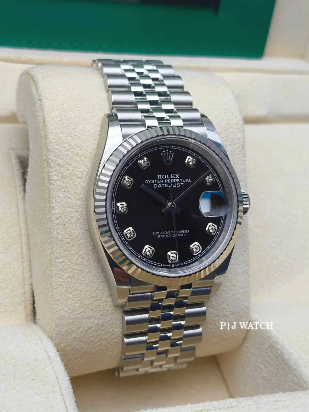 Rolex Datejust 36mm Black Diamond Dial Fluted Bezel Ref.126234