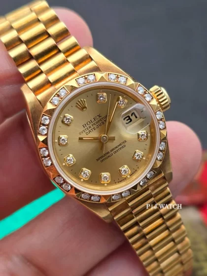 Rolex Datejust President Yellow Gold 18k Pyramid Diamond Bezel Ref.69258