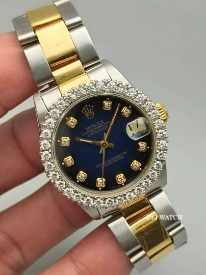 Rolex Lady-Datejust 26mm Oyster Two-Tone Blue Vignette Diamond Dial Ref.69173