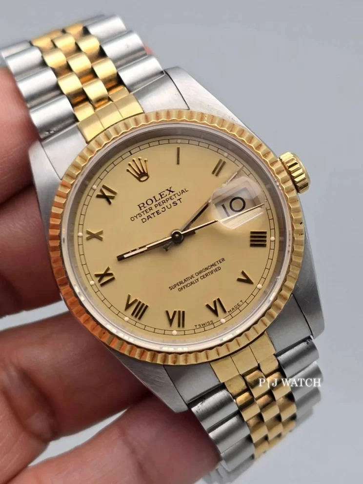 Rolex Datejust 36mm Steel&Gold Champagne Roman Numeral Dial Ref.16233