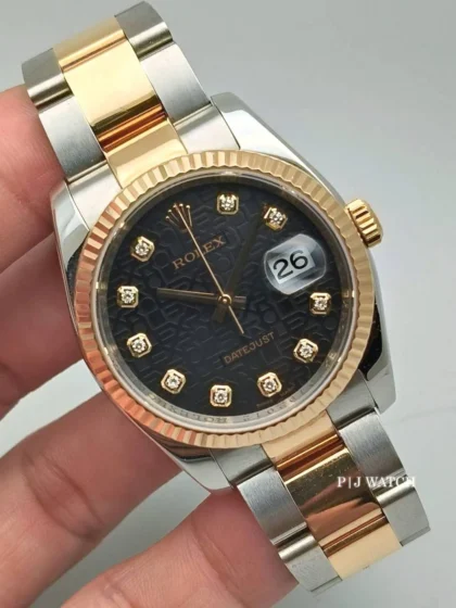 Rolex Datejust 36mm Two-Tone Black Computer Dial Oyster Bracelet Watch Ref.116233