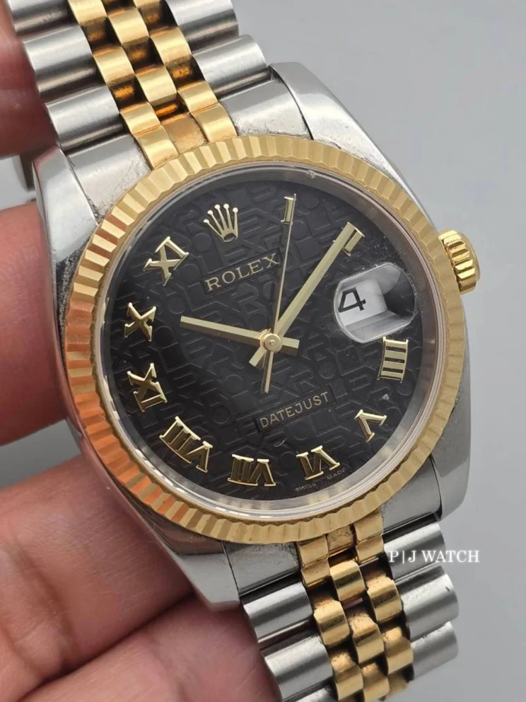 Rolex Datejust 36mm Yellow Gold & Steel Black Roman Numeral Dial Ref.116233