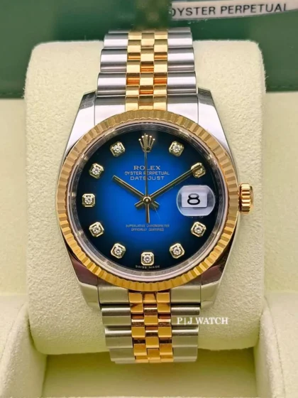 Rolex Datejust 36mm Two-Tone Yellow Gold Blue Vignette Diamond Dial Ref.16233