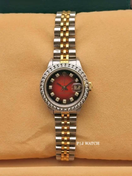 Rolex Lady-Datejust 26mm Jubilee Two-Tone Red Diamond Dial Ref.79173