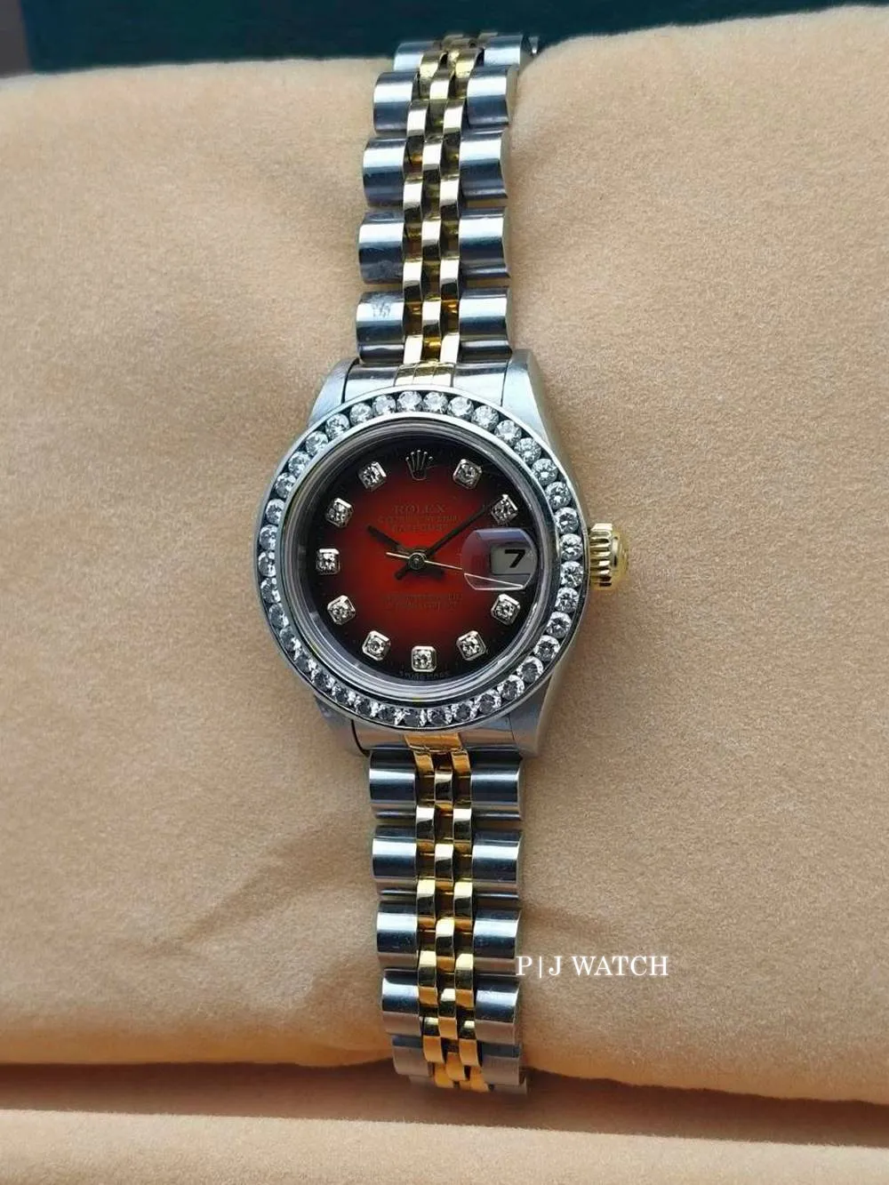 Rolex Lady-Datejust 26mm Jubilee Two-Tone Red Diamond Dial Ref.79173