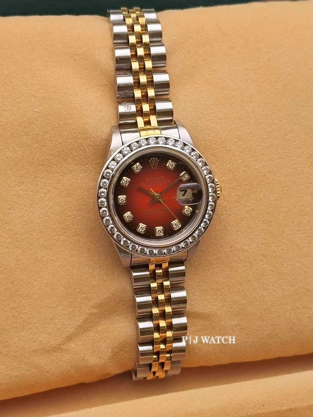 Rolex Lady-Datejust 26mm Jubilee Two-Tone Red Diamond Dial Ref.79173