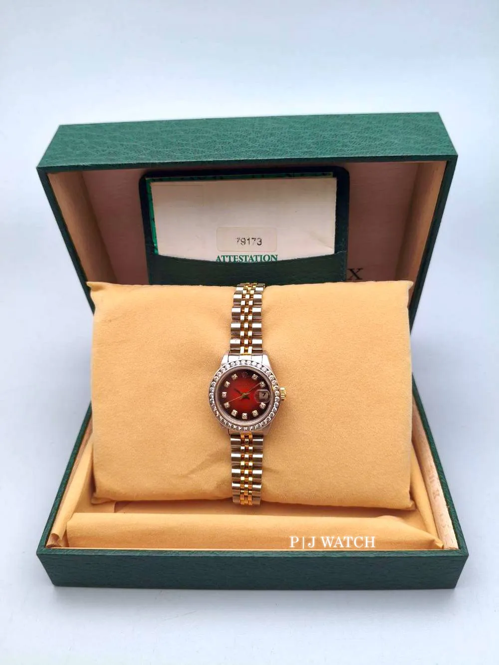 Rolex Lady-Datejust 26mm Jubilee Two-Tone Red Diamond Dial Ref.79173