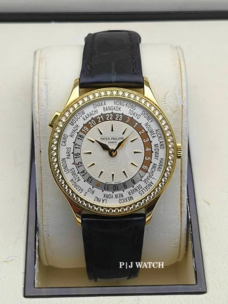 Patek Philippe World Time Rose Gold 18k Ivory Dial Diamond Bezel Ref.7130R-013