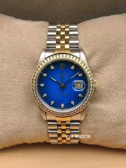Rolex Datejust 36mm Steel & Gold Blue Vignette Diamond Dial Ref.16233