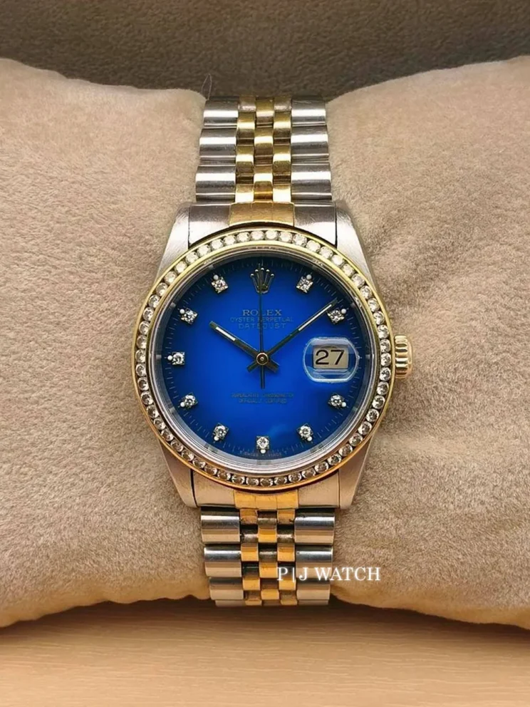 Rolex Datejust 36mm Steel & Gold Blue Vignette Diamond Dial Ref.16233