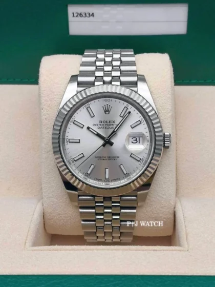 Rolex Datejust 41mm Silver Dial White Gold 18k Bezel Ref.126334